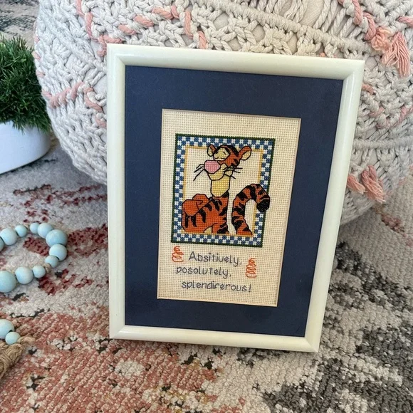 Disney Tigger Handmade Cross-Stitch Art in Cream Frame splendiferous - Picture 3 of 16
